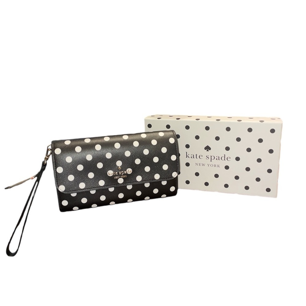 KATE SPADE CHEERS CHARMING DOT Black/White WALLET/WRISTLET New in Box ♠️ WLT 3